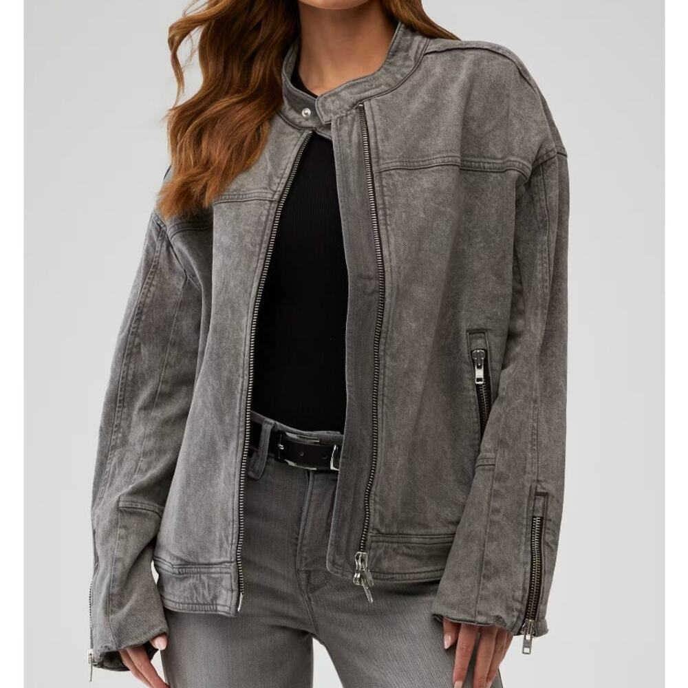 Good American Boyfriend Moto Jacket – Size 6 / 3XL - Black Stone Wash – NWT